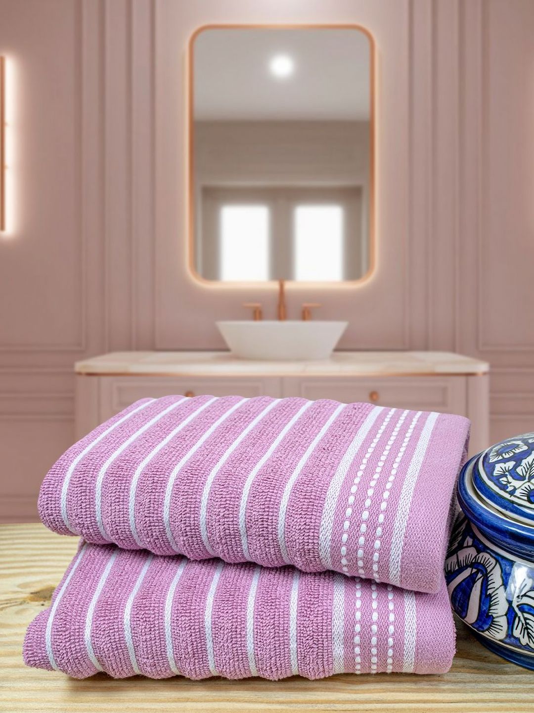 myntra elegant homes RANGOLI 2-Pcs Purple & White Striped Pure Cotton 515 GSM Hand Towels-picture-22
