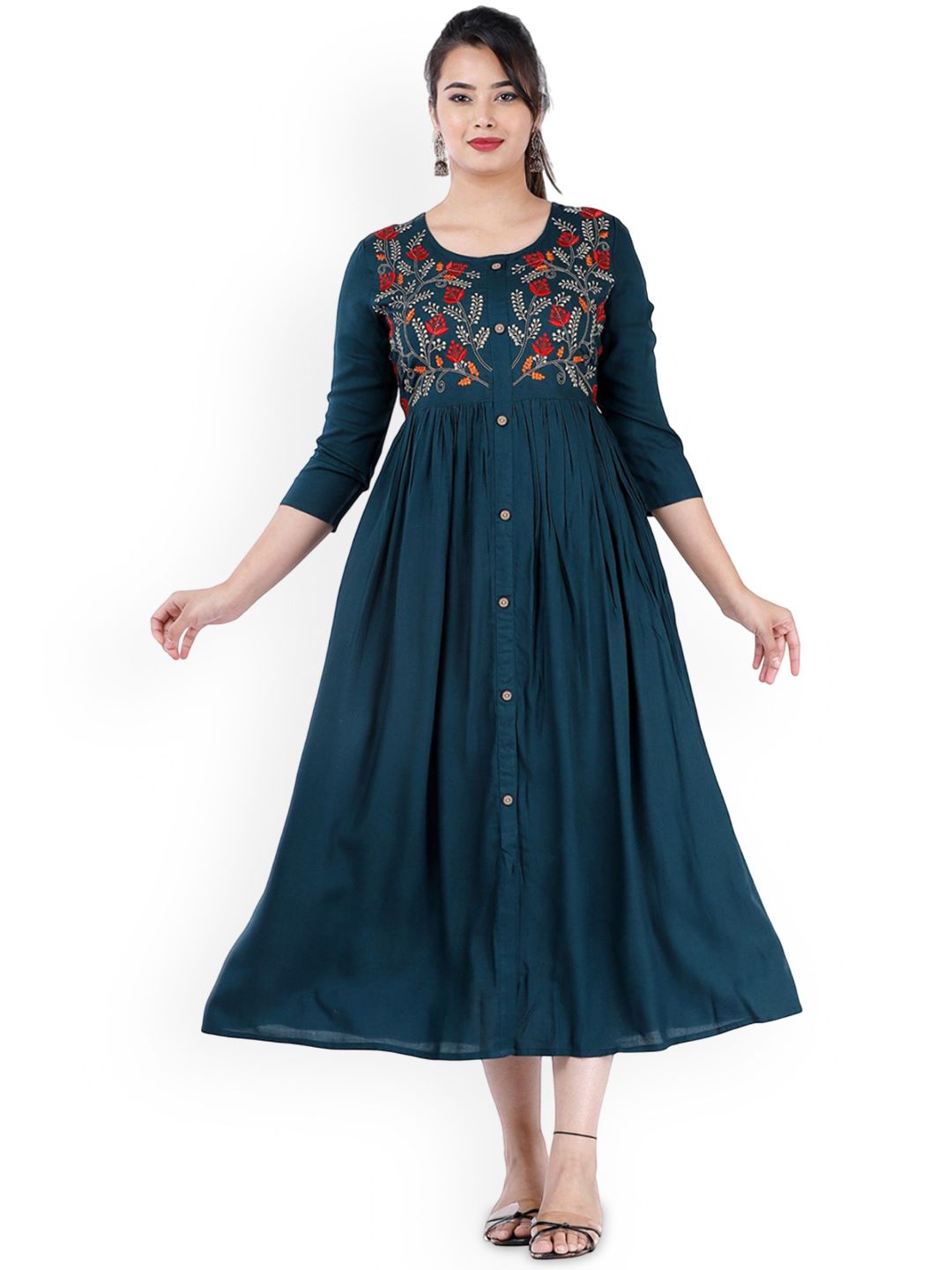 DMP FASHION Floral Embroidered Round Neck Anarkali Kurta-image-12