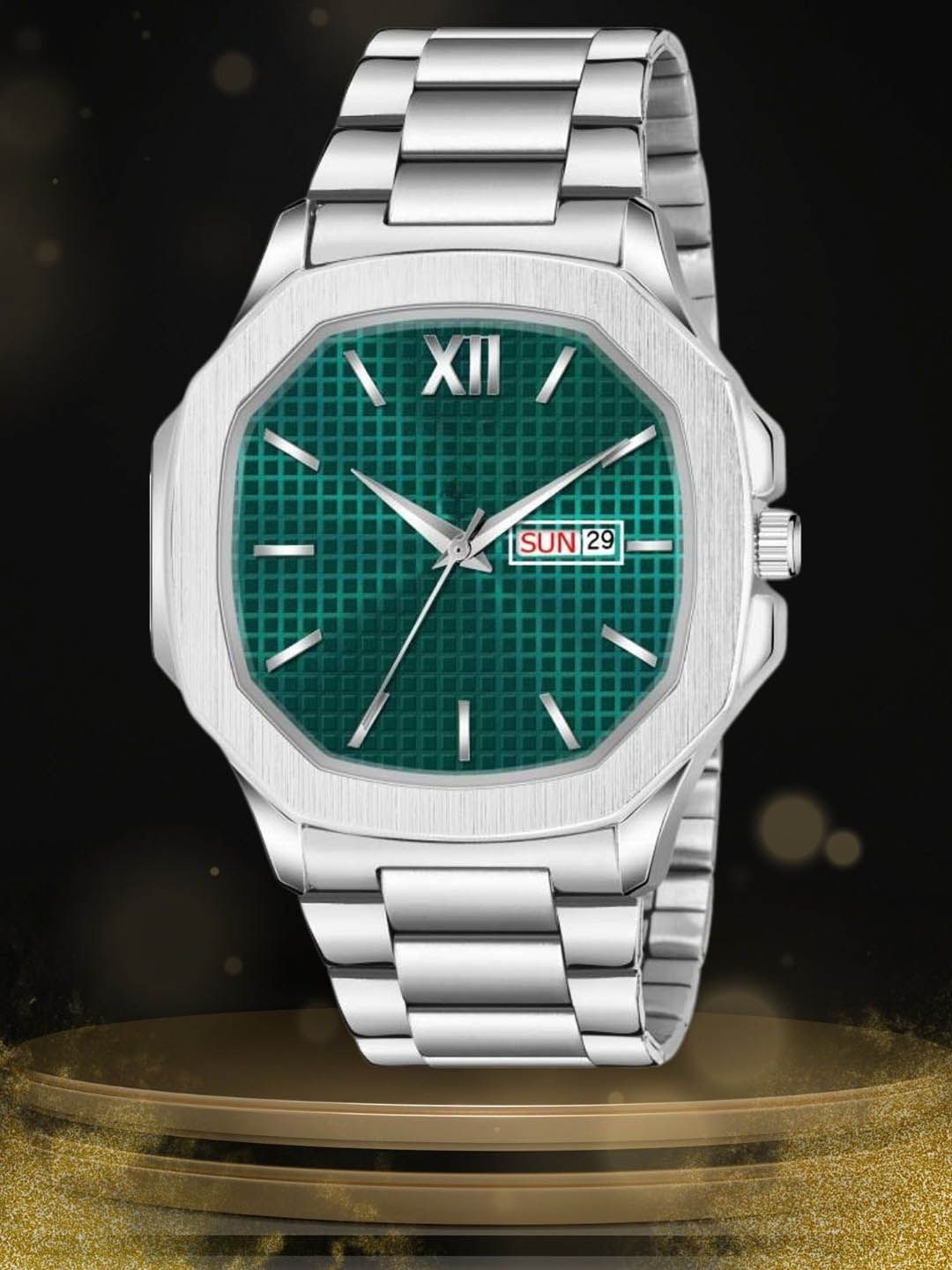SWADESI STUFF Men Asymmetric Dial & Bracelet Style Straps Analogue Watch SDS 161 GREEN-picture-29
