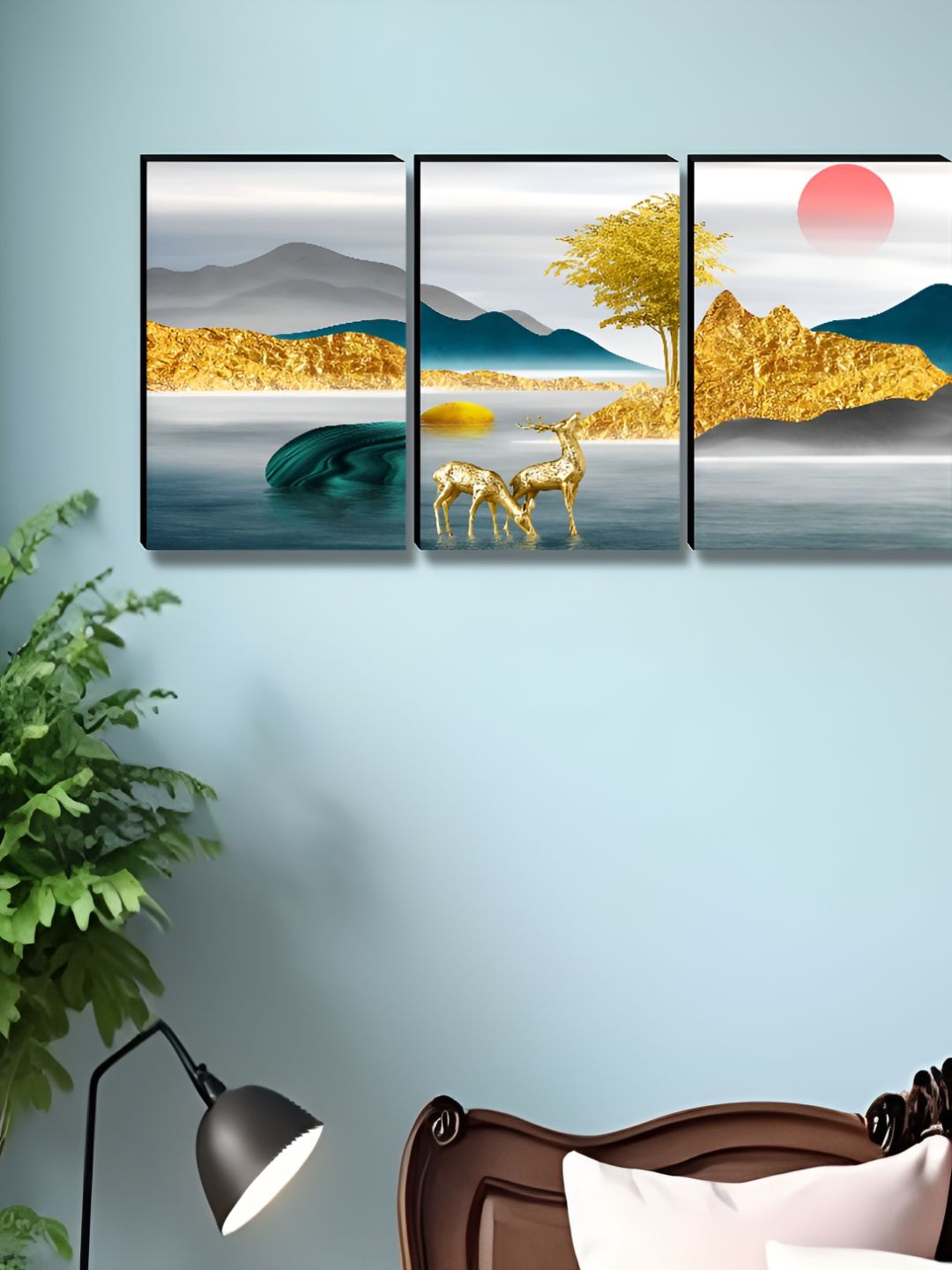 Aura Multicoloured 3 Pieces Deer Wood Wall Paintings-picture-25