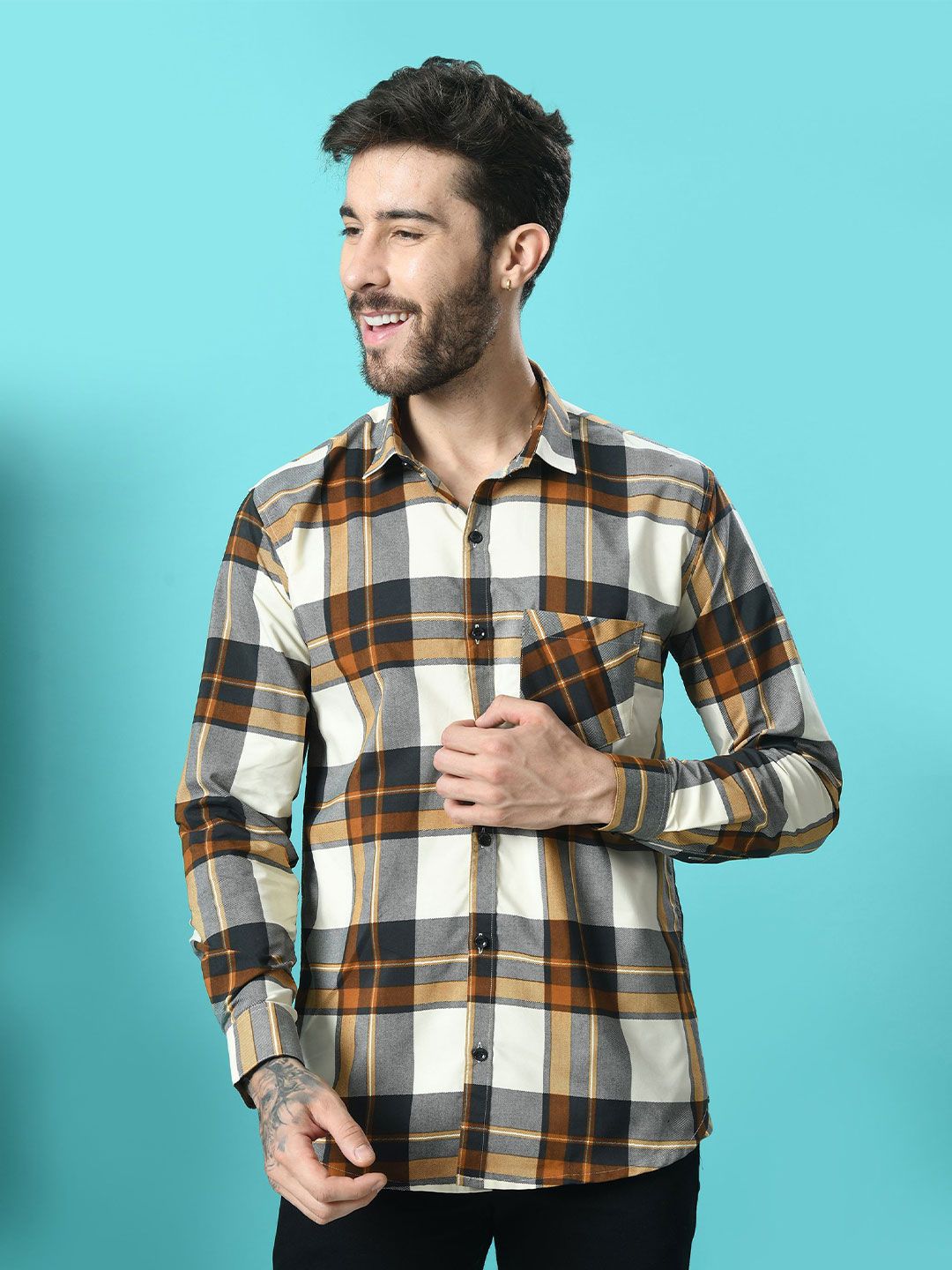 THE BEETEL HOUSE Men Comfort Sheer Checked Casual Shirt-picture-55