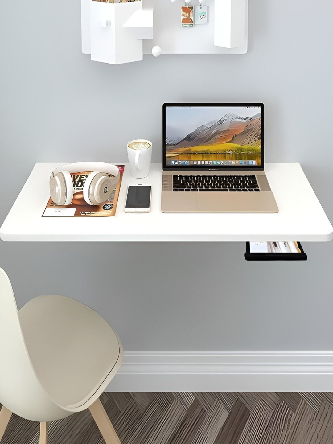 Torche White Wooden Wall Mounted Foldable Study Table With Drawer-picture-45