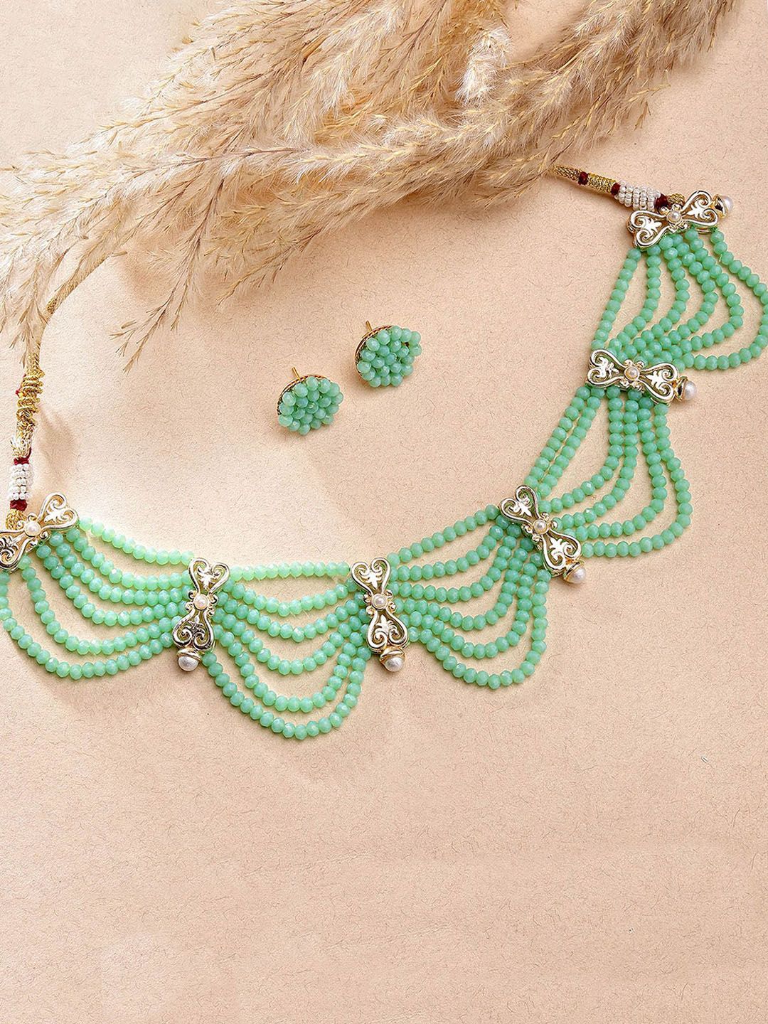 Sangria Gold-Plated Beaded Choker Jewellery Set-picture-41