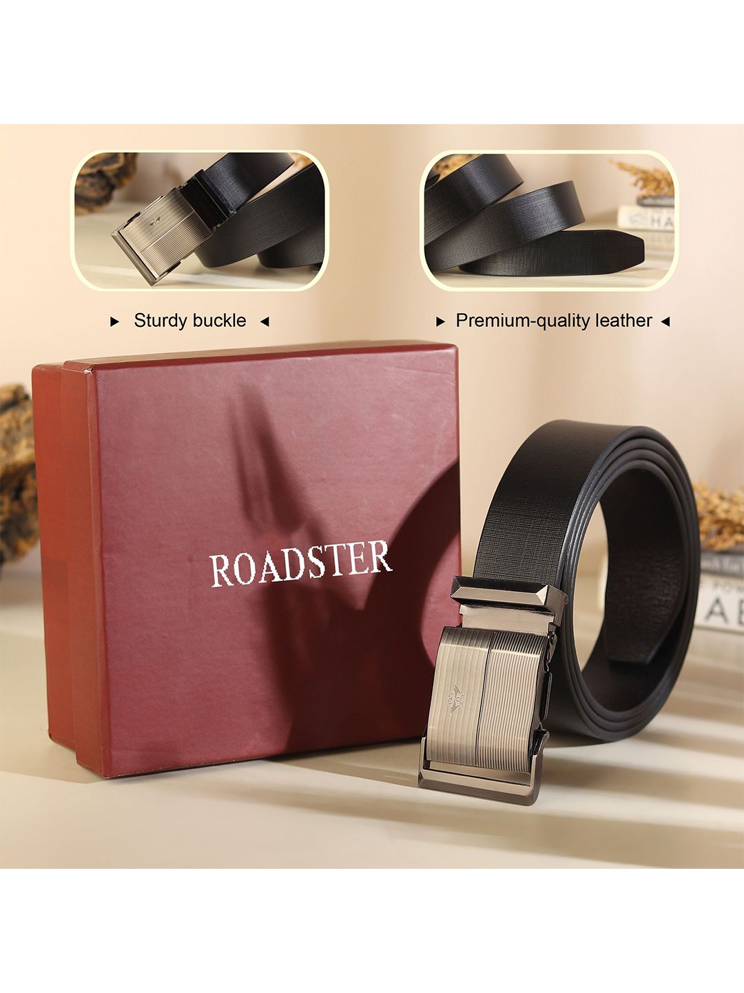 The Roadster Lifestyle Co Men Textured Leather Formal Belts-image-18