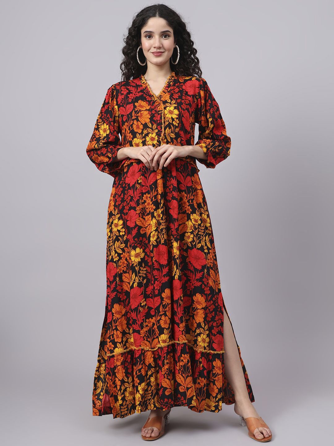 SUFIZA LIFESTYLE Floral Printed Fit & Flare Maxi Dress