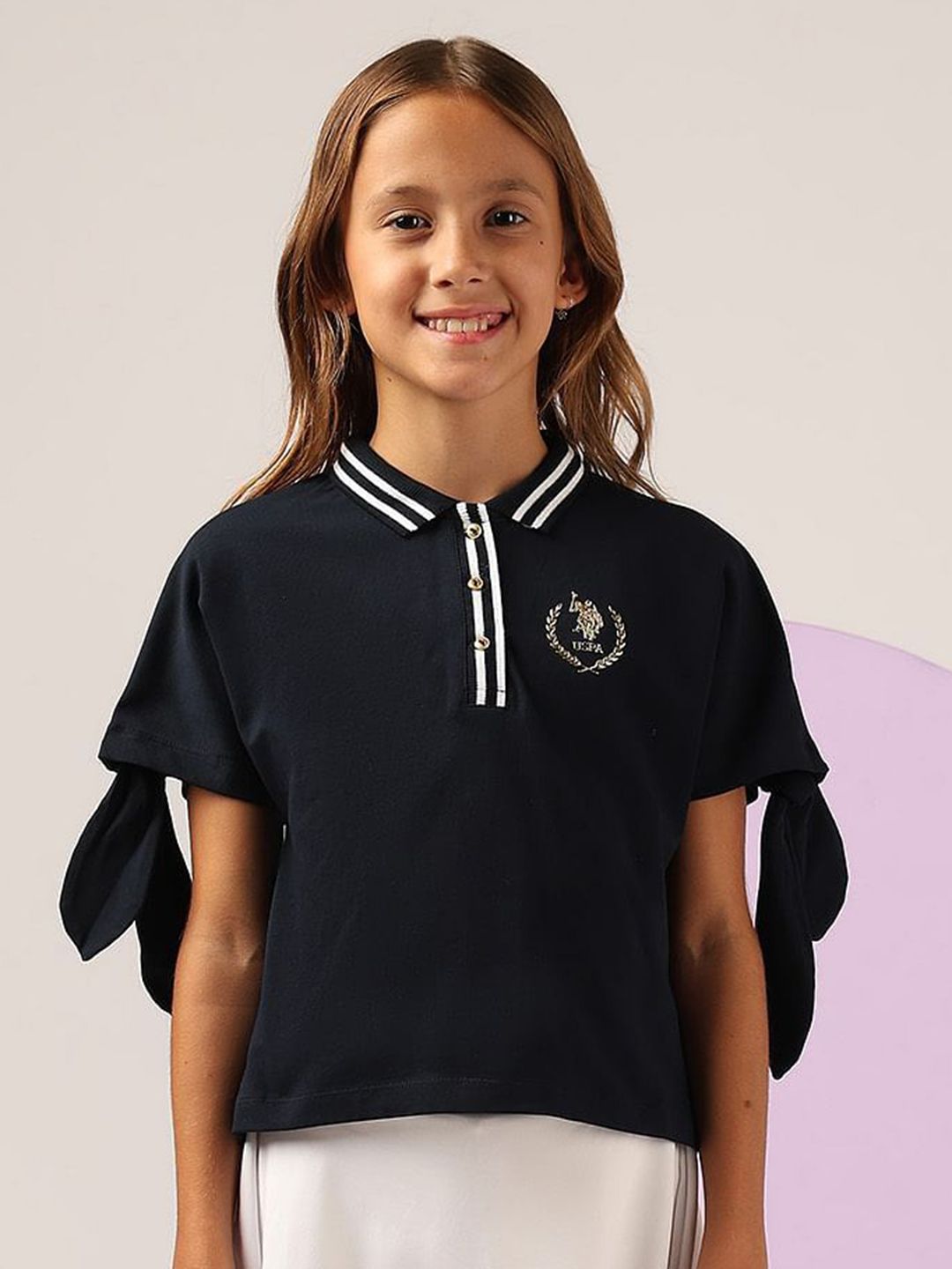 U.S. Polo Assn. Kids Girls Solid Polo Collar T-shirt-picture-11