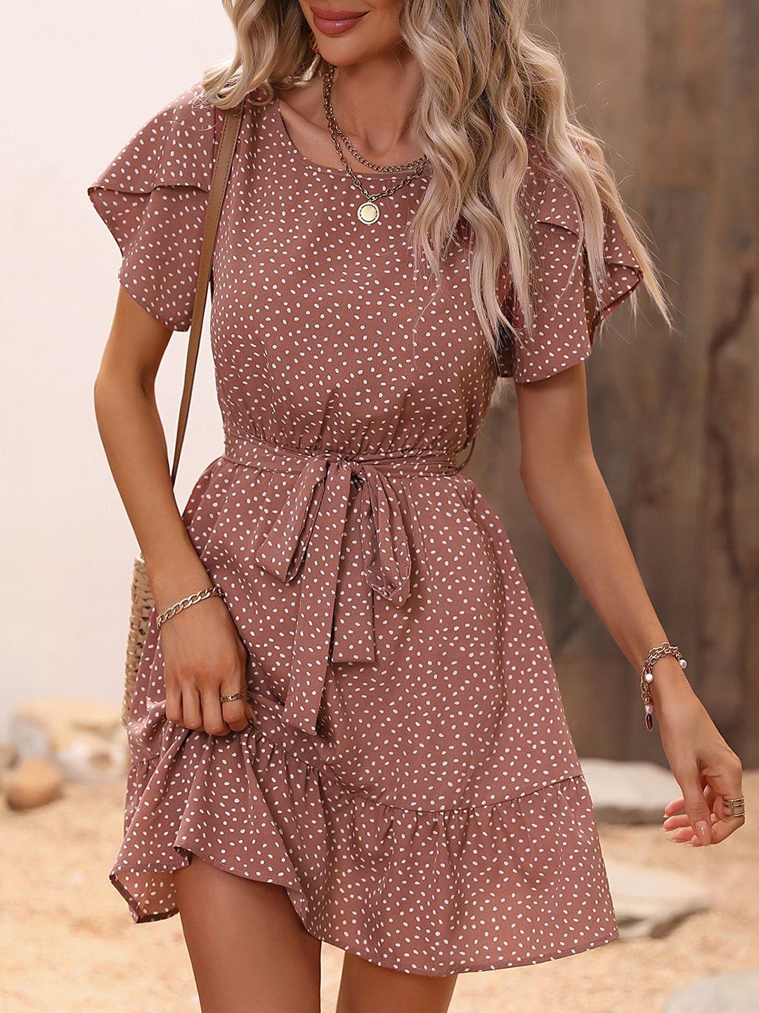 Outzidr Print Tie-Up Neck Fit & Flare Dress-picture-37