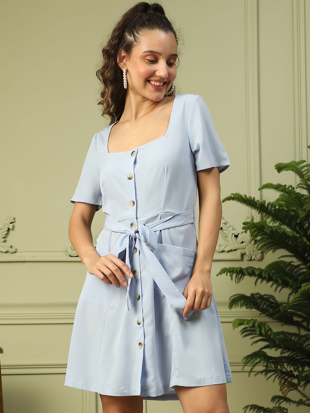 Oxolloxo Women square Neck A-Line Dress-picture-15