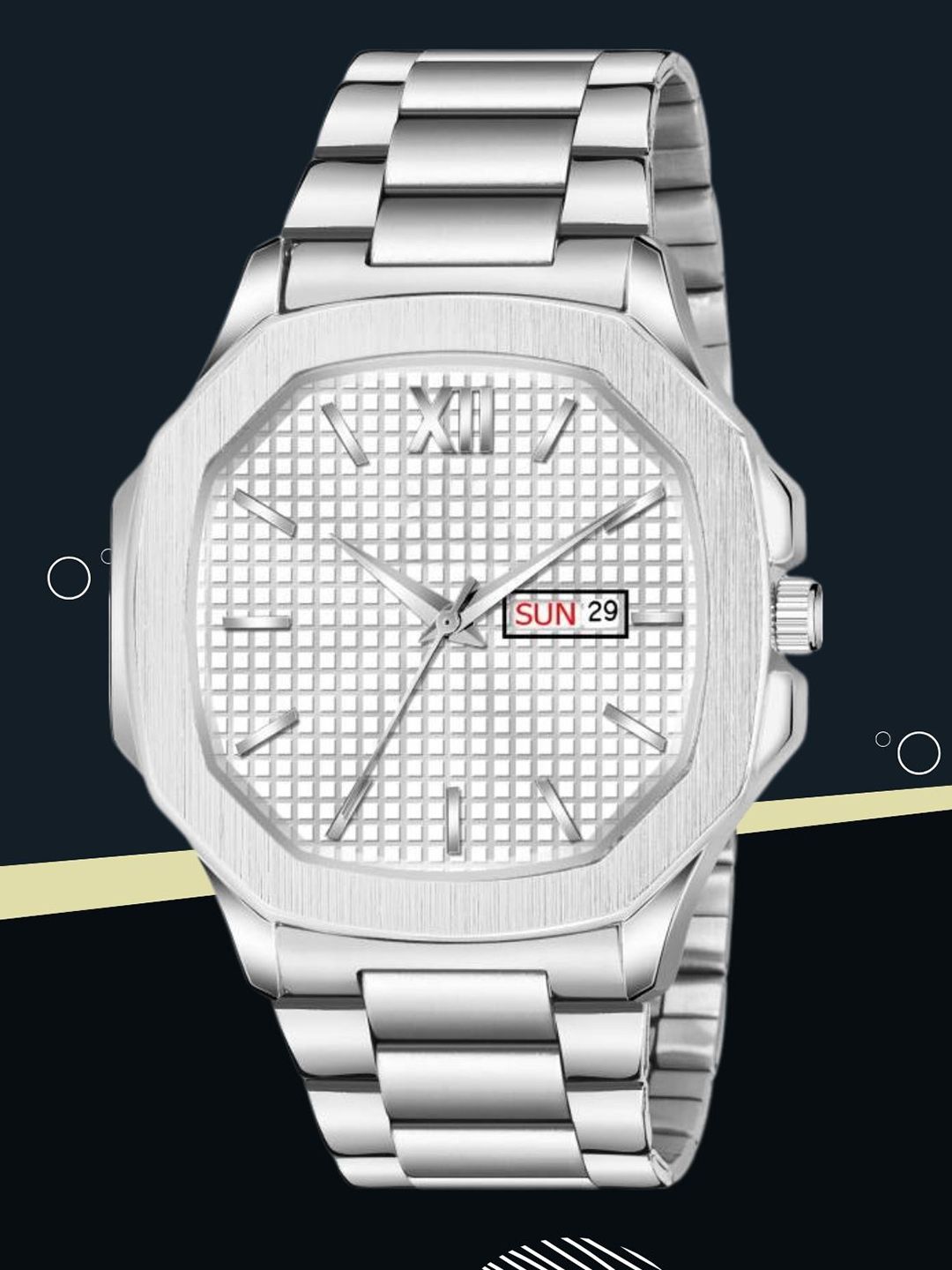 SWADESI STUFF Men Asymmetric Dial & Bracelet Style Straps Analogue Watch SDS 161 WHITE-picture-23