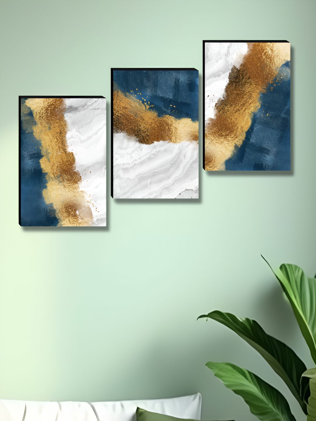 SAF White & Gold-Toned 3 Piece Wood Other Wall Paintings-picture-14