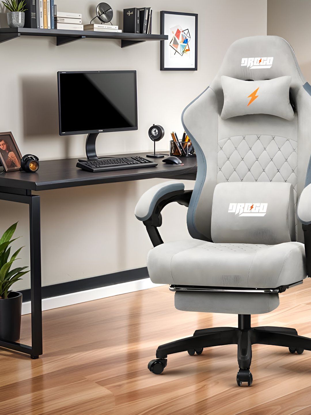 DROGO Grey & Blue Printed 360 Degree Rotation Gaming Chair