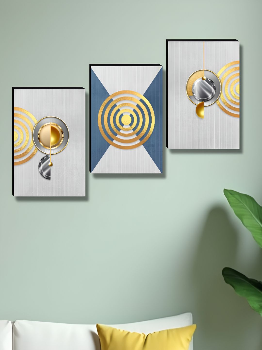 SAF White & Gold-Toned 3 Pieces Abstract Printed Wooden Wall Art-picture-23