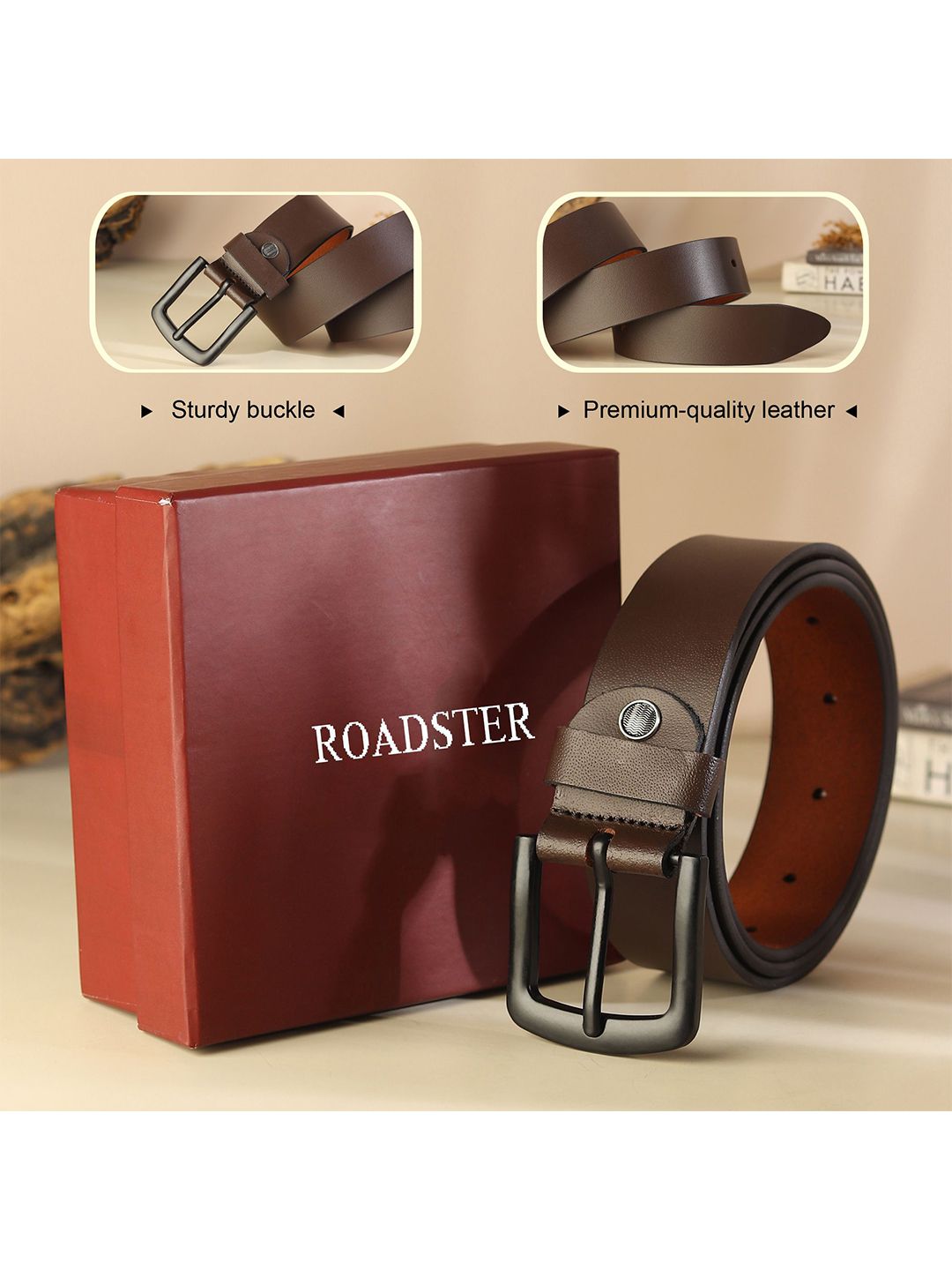 The Roadster Lifestyle Co. Men Textured Leather Formal Belt-picture-56