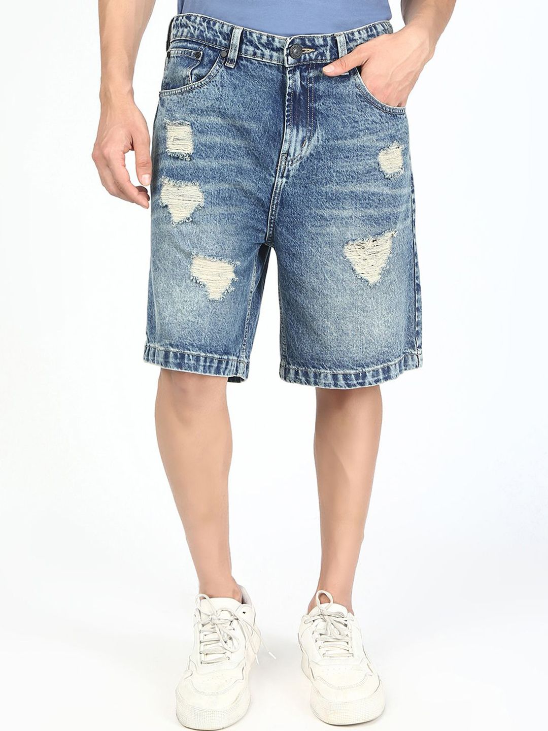 Bene Kleed Men Loose Fit Distressed Cotton Denim Shorts-picture-39