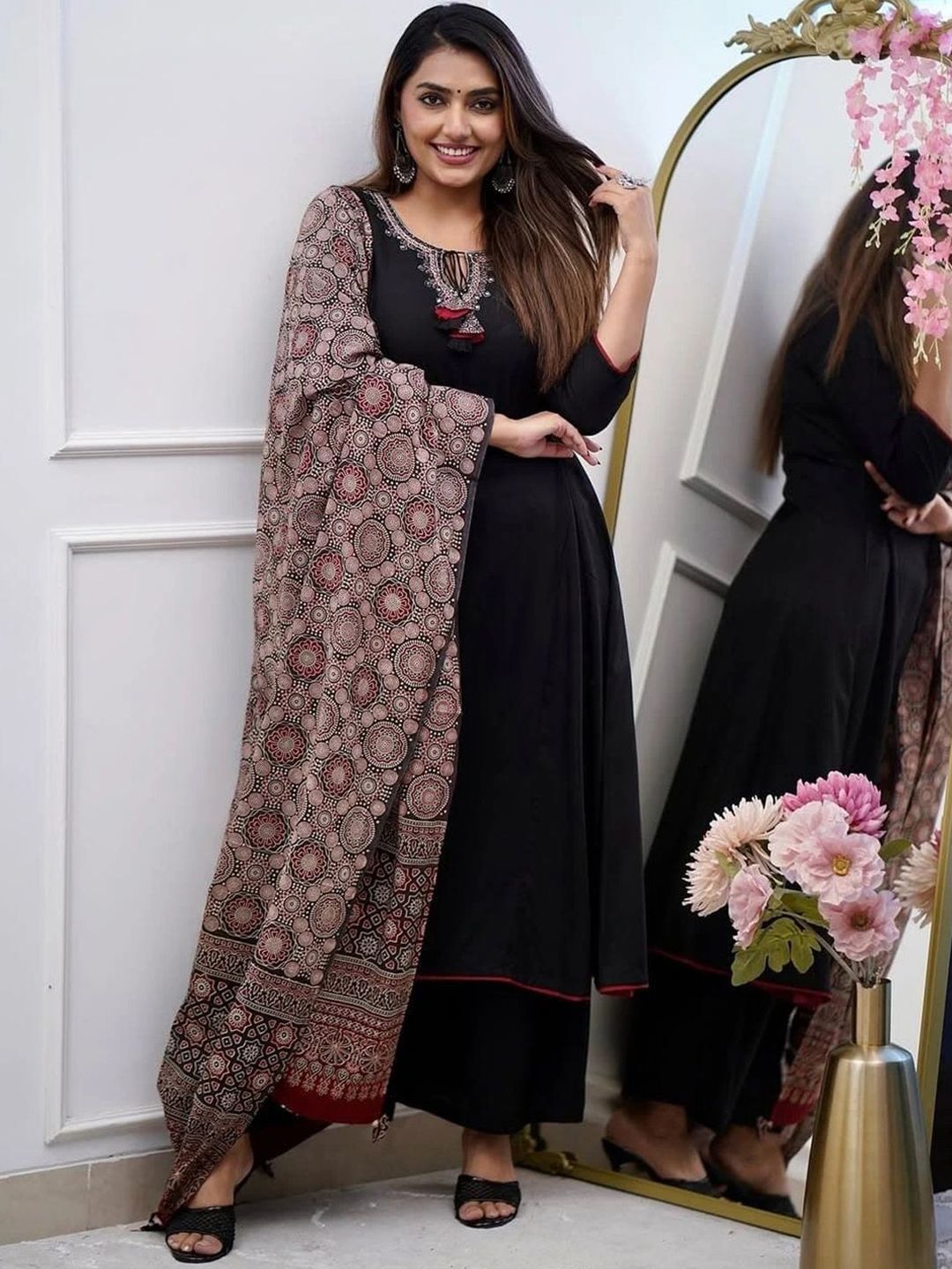 Lilots Women Ethnic Motifs Embroidered Regular Mirror Work Kurta with Trousers & With Dupatta-picture-28