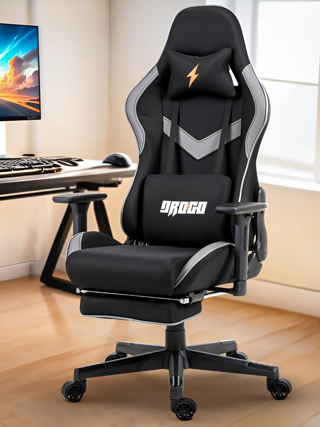 DROGO Black Ergo Plus Ergonomic FootrestAdjustable Seat & 3D Armrest Gaming Chair