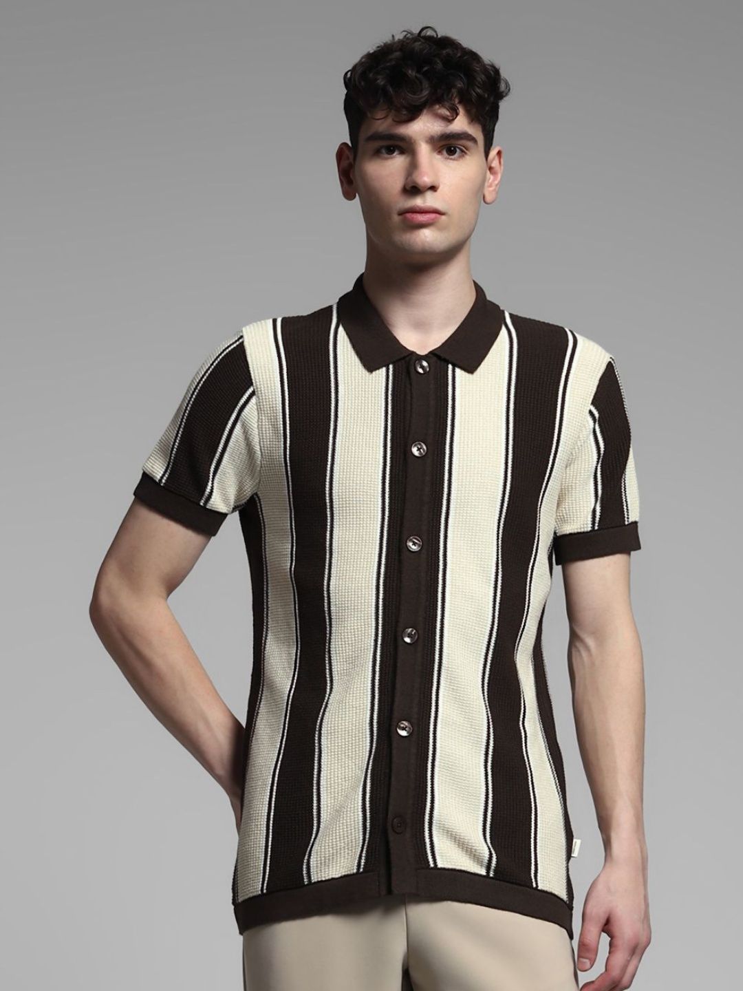 Jack & Jones Men Vertical Striped Spread Collar Slim Fit Cotton Shirt-picture-30