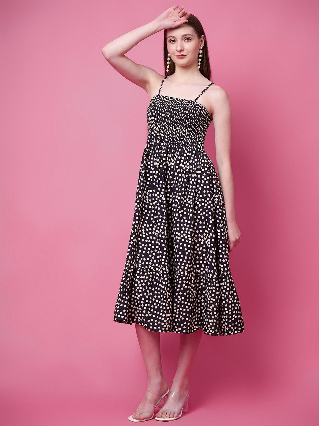 fuchsia PRETTY LOVING THING Women Polka Dot Print Shoulder Straps Fit & Flare Dress-picture-17