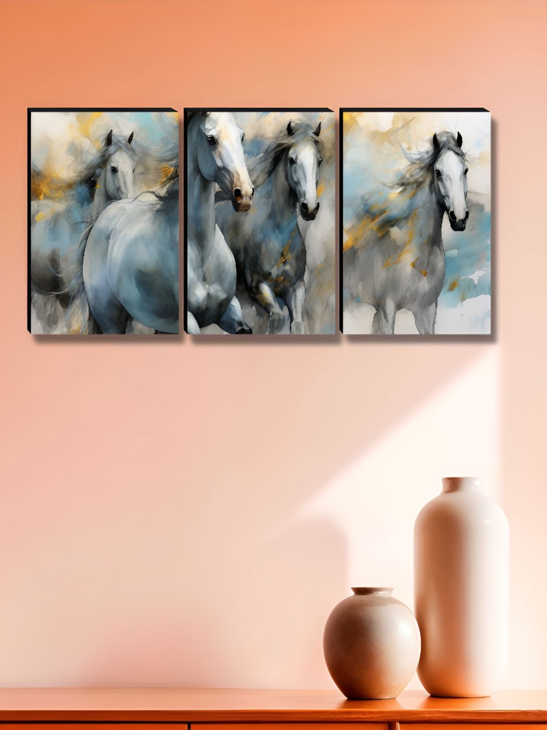 Aura White & Blue 3 Piece Birds And Animals Wooden Wall Art-picture-22