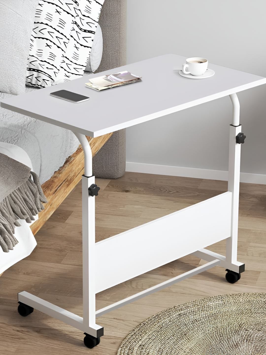 Torche White Iron & Wooden Multipurpose Height Adjustable Movable Study Table