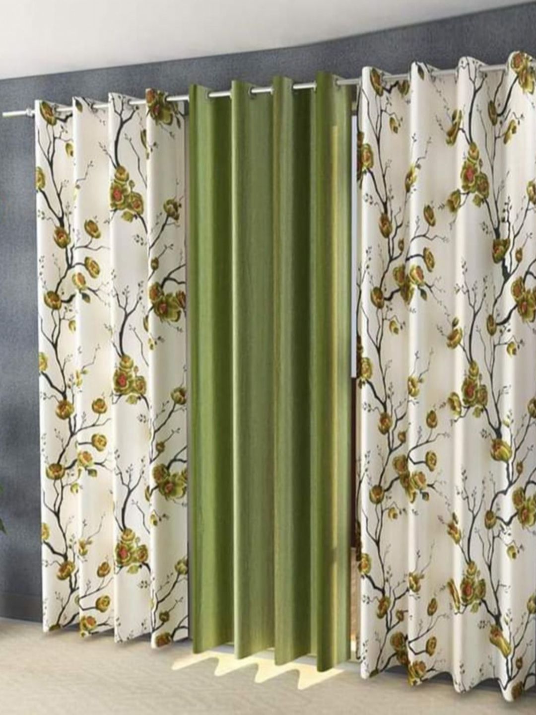 Galaxy Home Decor Green Set of 3 Floral Window Curtain-picture-52