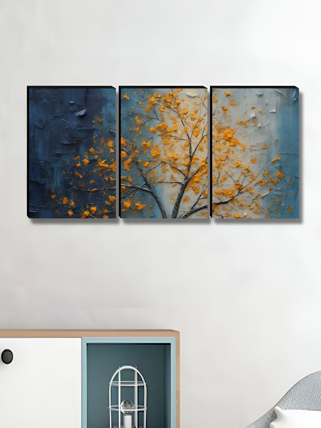 Aura Blue & Yellow 3 Piece Floral And Botanical Wooden Wall Art-picture-33