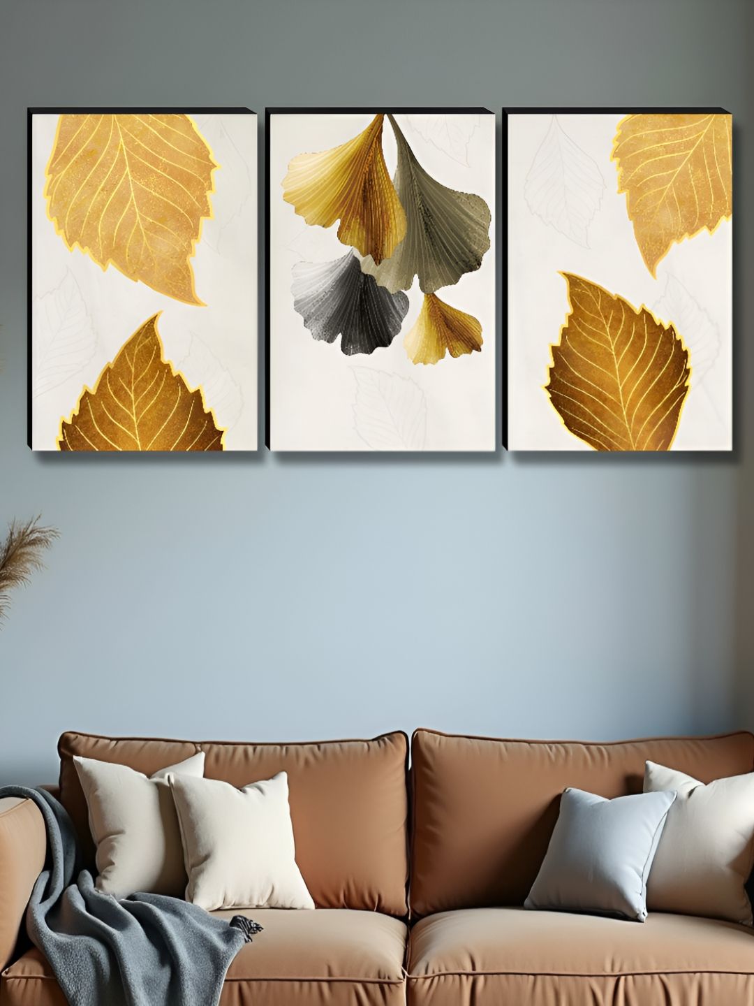 Aura Gold-Toned & Black 3 Piece Floral And Botanical Wooden Wall Art-picture-18