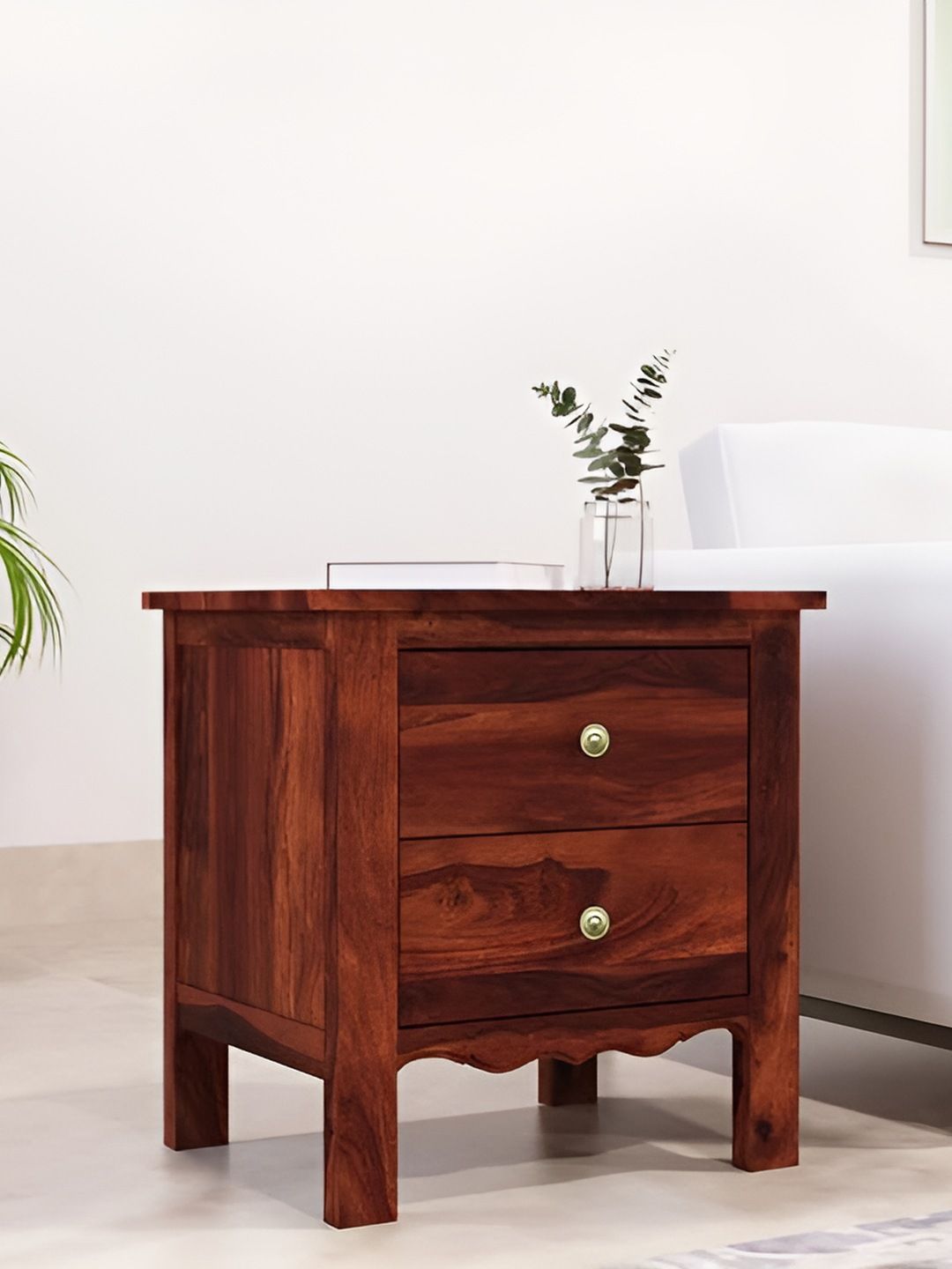 GLOBALLY INDIAN Brown Wooden Rectangle BedsideTable