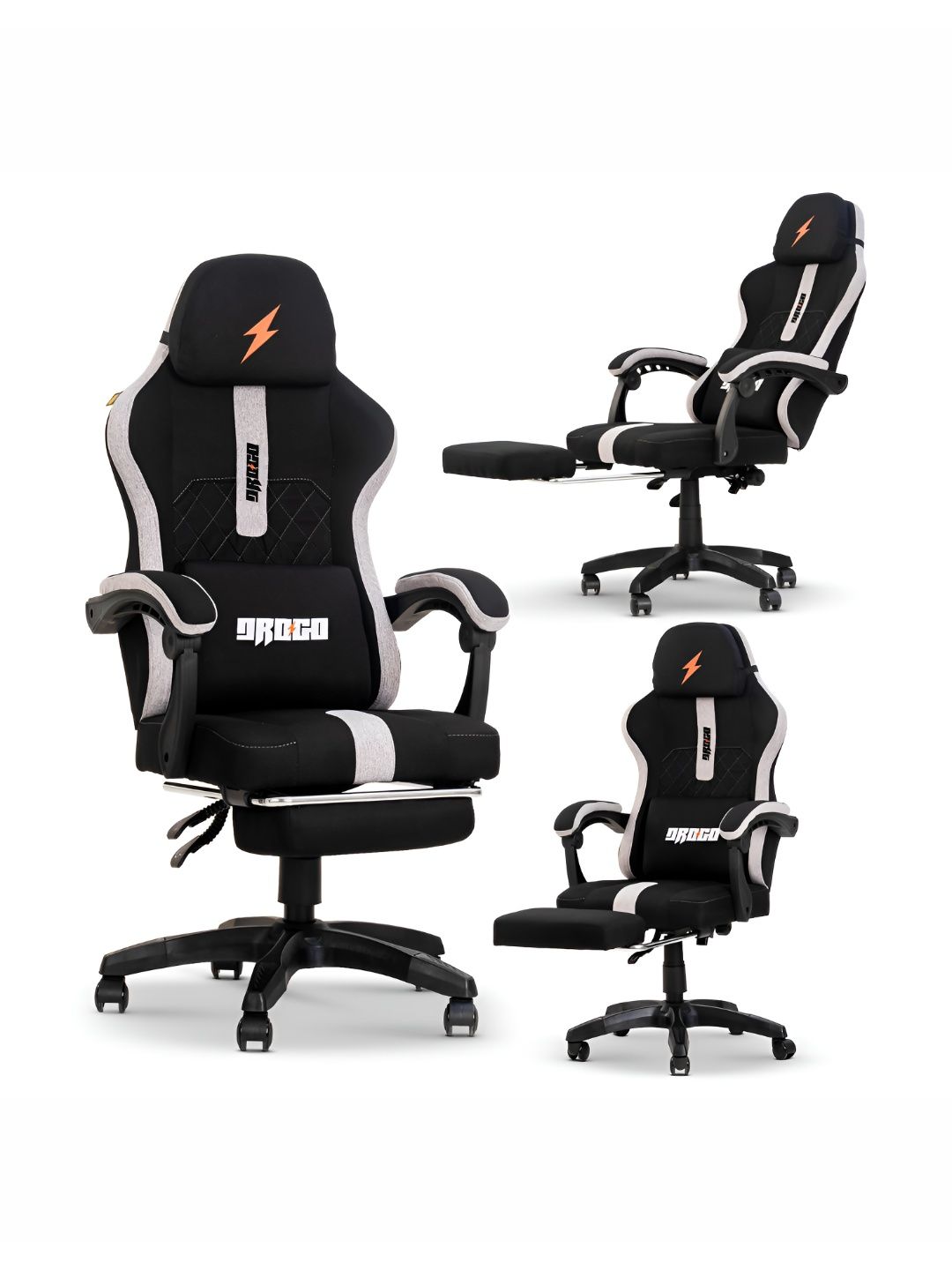 DROGO Breathable Fabric Armrest Adjustable Neck Ergonomic Gaming Chair
