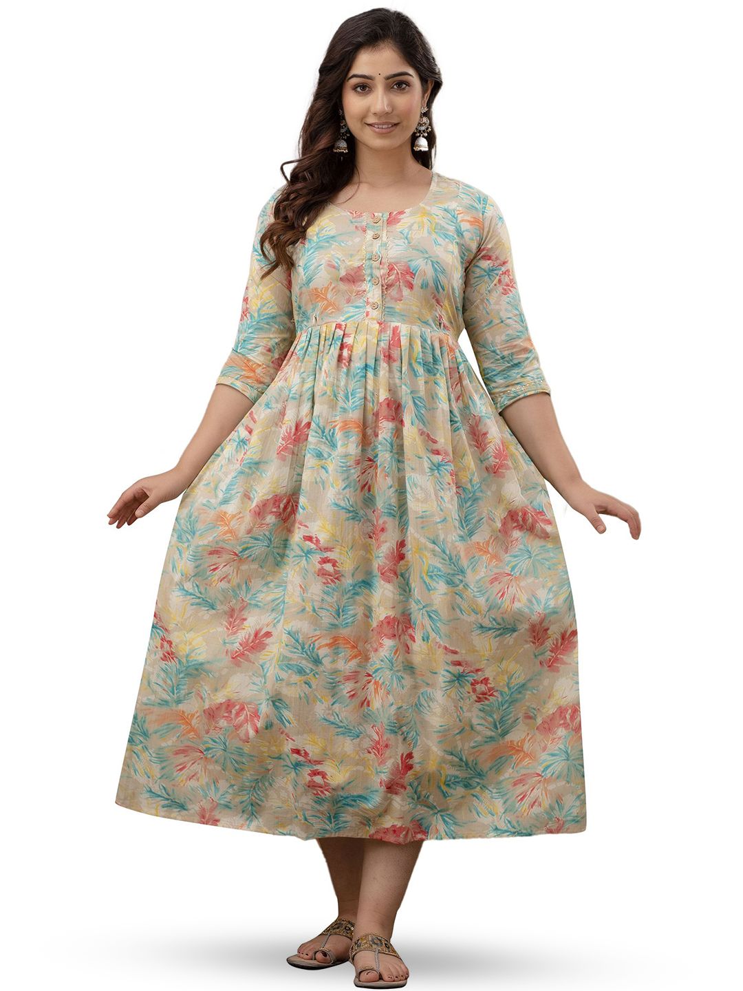 ANUOM Floral Printed Maternity Fit & Flare Midi Dress-picture-33