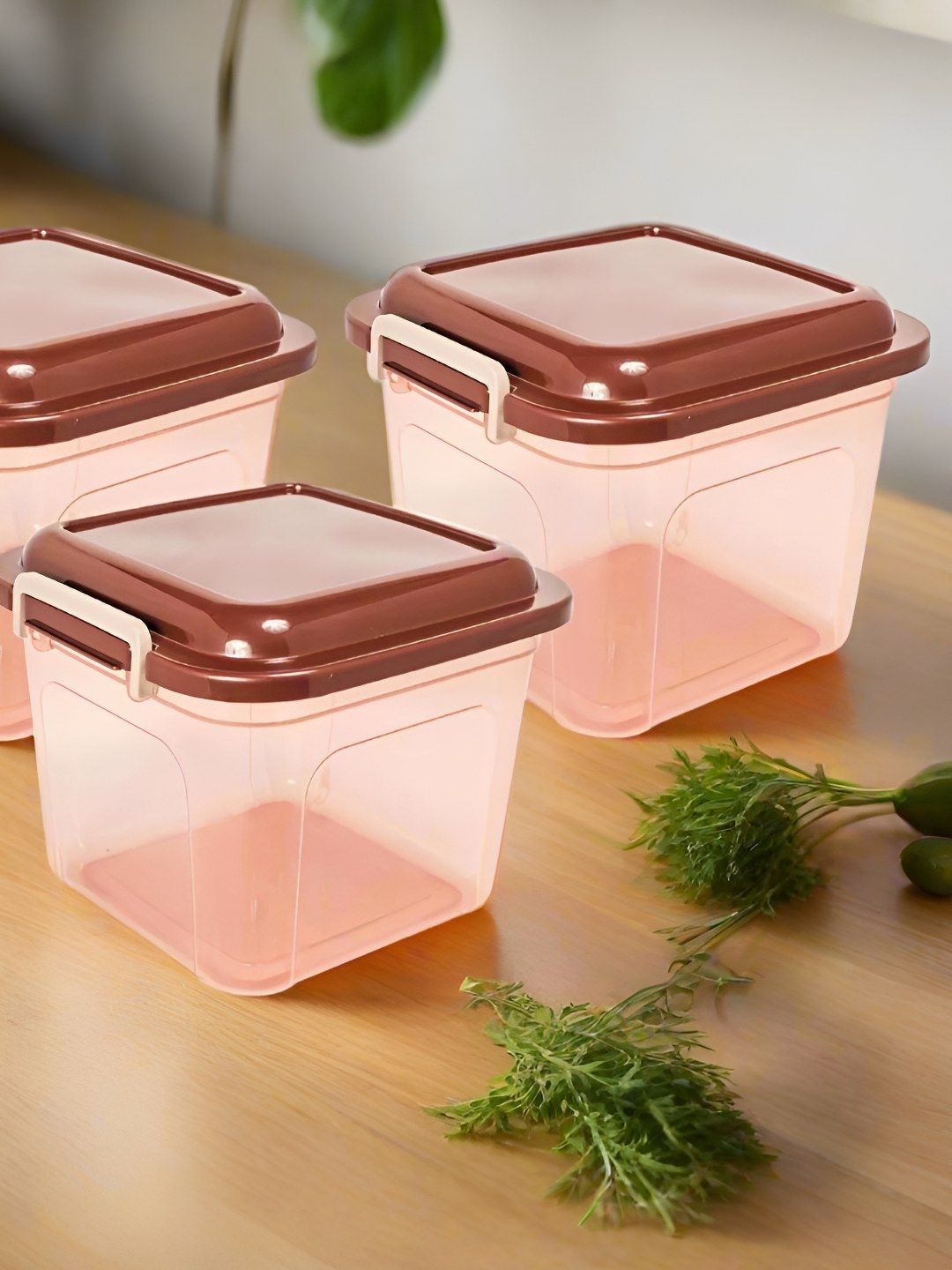 Nayasa Brown Plastic Air Tight 3 Piece Clip-On Canister-14-15L-image-14