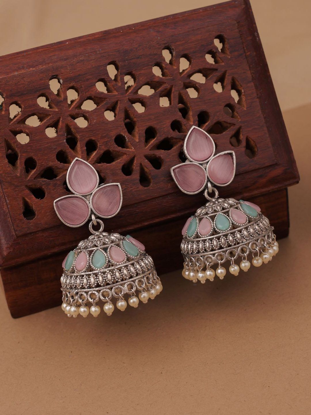 TOS Brass-Plated Artificial Stones Studded Dome Shaped Jhumkas-picture-26
