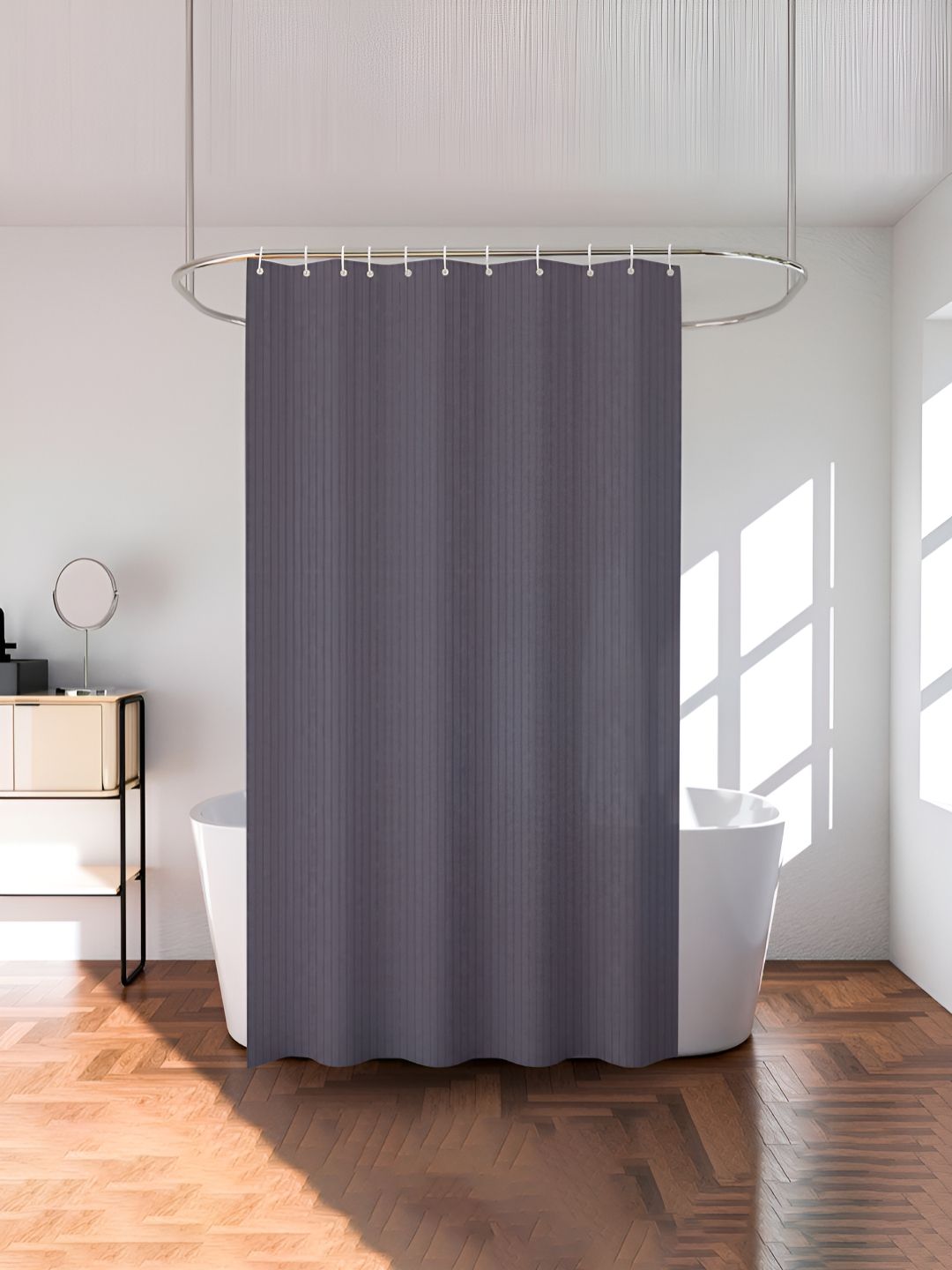 Aura Grey Striped Curtain With 8 Rings