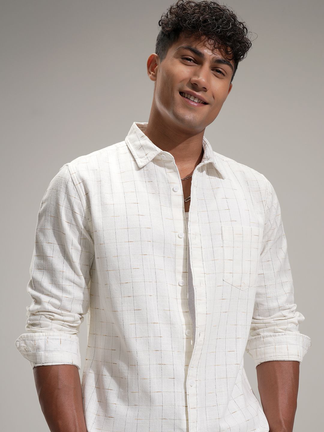 HIGHLANDER Men Comfort Fit Textured Spread Collar Casual Shirt-picture-20