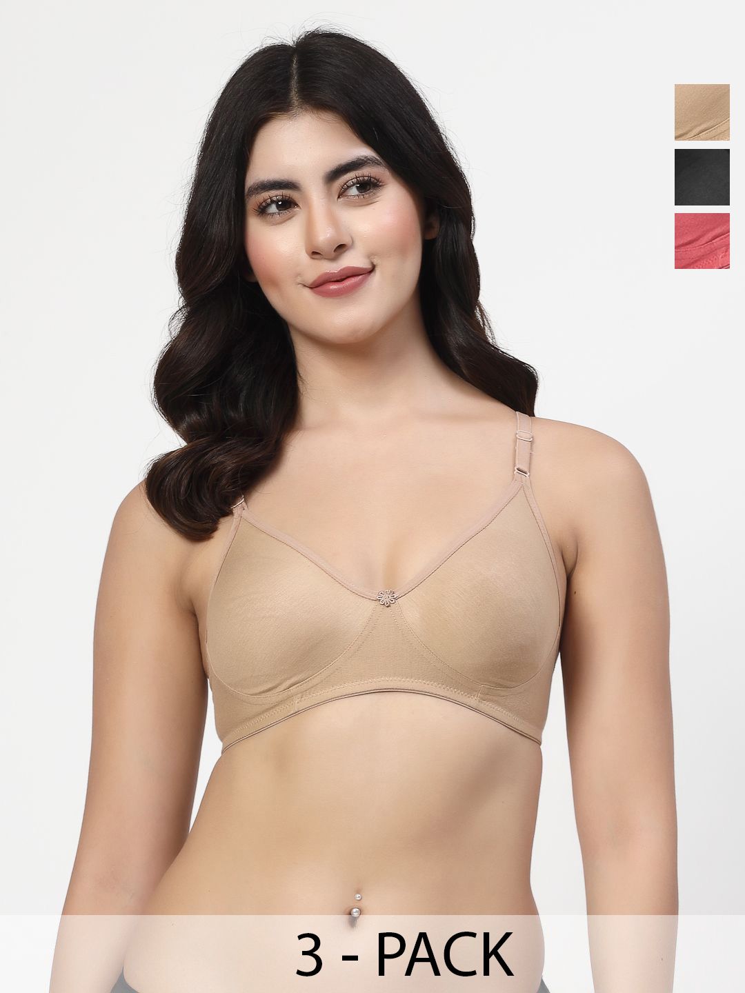 LILY Pack Of 3 Solid Full Coverage Non Padded Non Wired Regular T-shirt Bra wnysor-picture-36