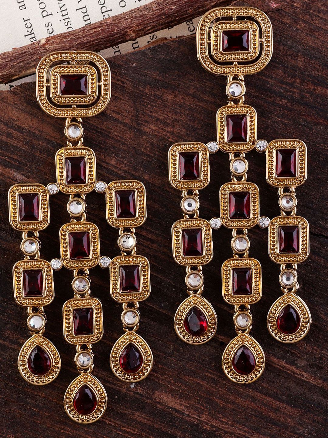 SHONA'S STYLE Gold-Plated Crystals Studded Classic Drop Earrings-picture-11