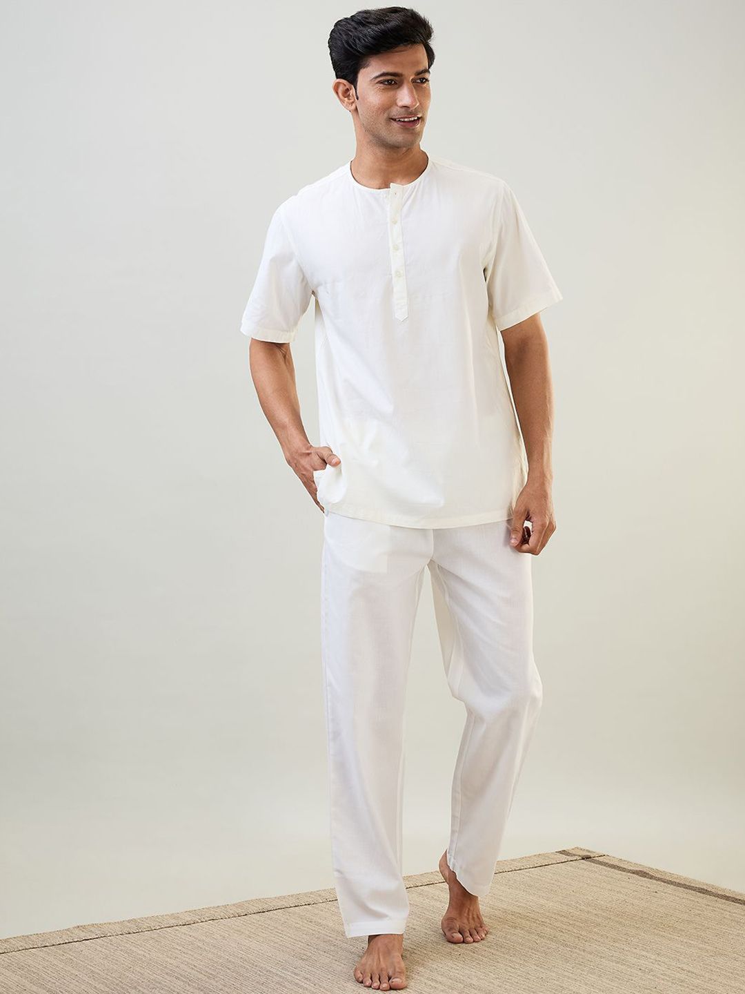 SleepZ by Raymond Men Round Neck Short Sleeves Pure Cotton Top & Pyjamas Night suit-image-26
