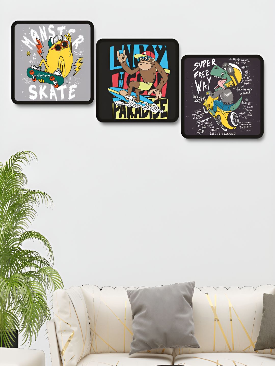 SAF Yellow & Black 3 Piece Wood Birds and Animals Wall Art-image-28