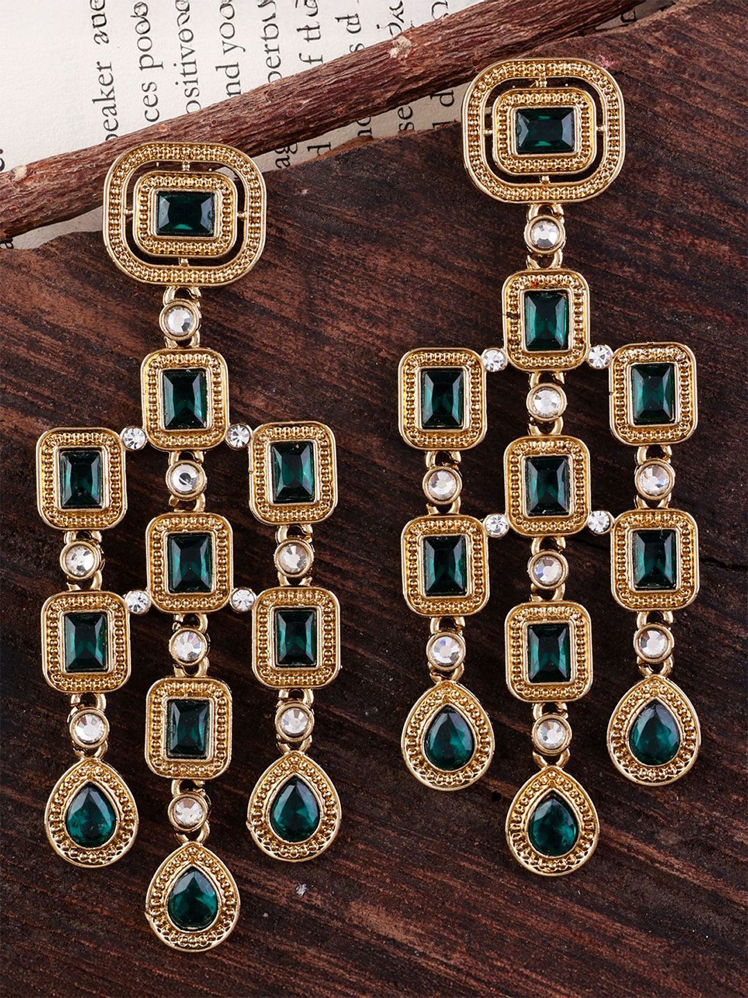 SHONA'S STYLE Gold-Plated Crystals Studded Classic Drop Earrings-picture-12