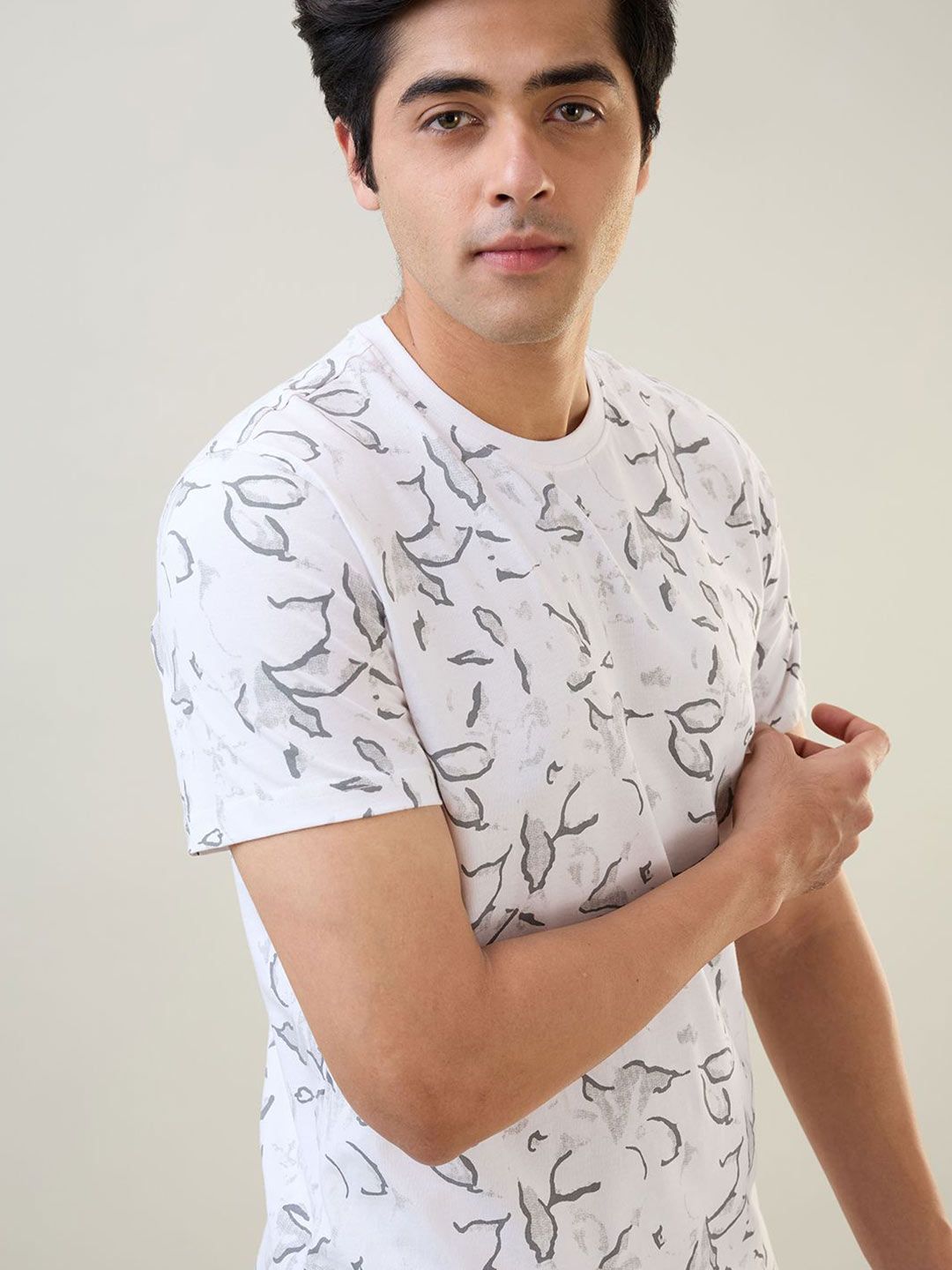 SleepZ by Raymond Printed Round Neck Pure Cotton T-Shirt With Shorts-image-10