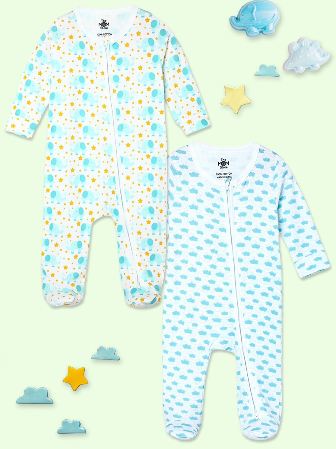 The Mom Store Infants Pack of 2 Printed Pure Cotton Sleepsuits-picture-44