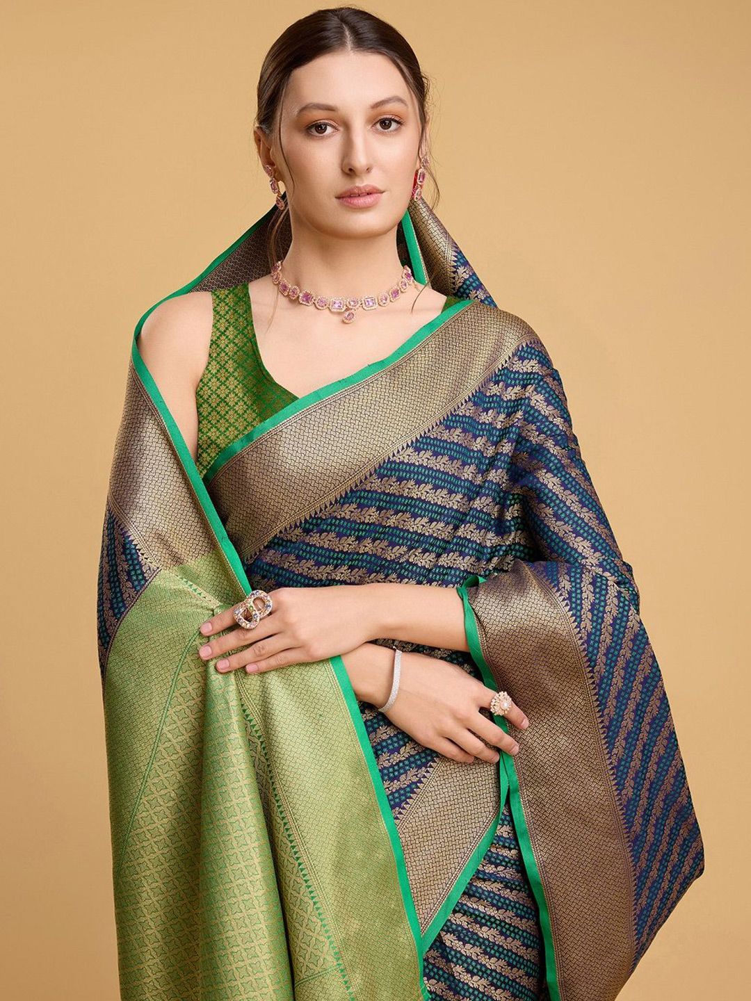 House Of Pataudi Woven Design Art Silk Leheriya Saree-picture-34