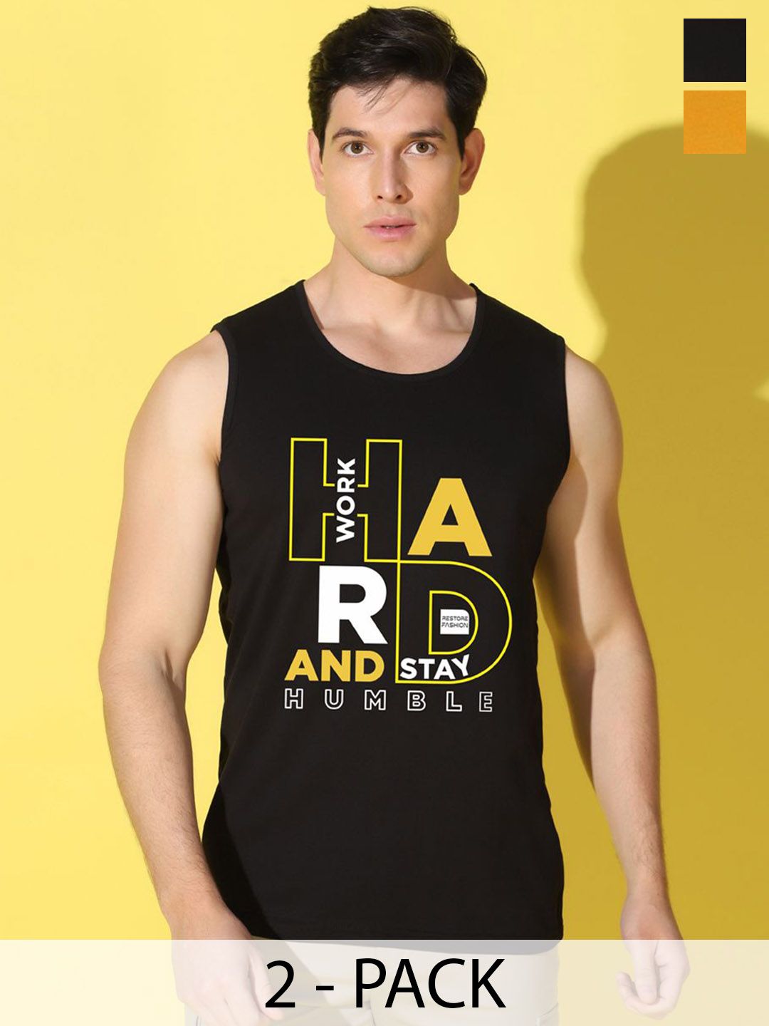 WOOSTRO Pack Of 2 Printed Combed Cotton Gym Vests VWS26(HARD BLACK)(RUN MUSTARD)-picture-37