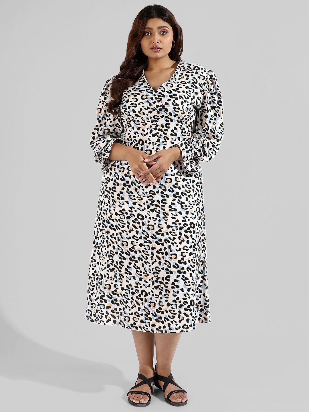 Instafab Plus Printed A-Line Midi Dress