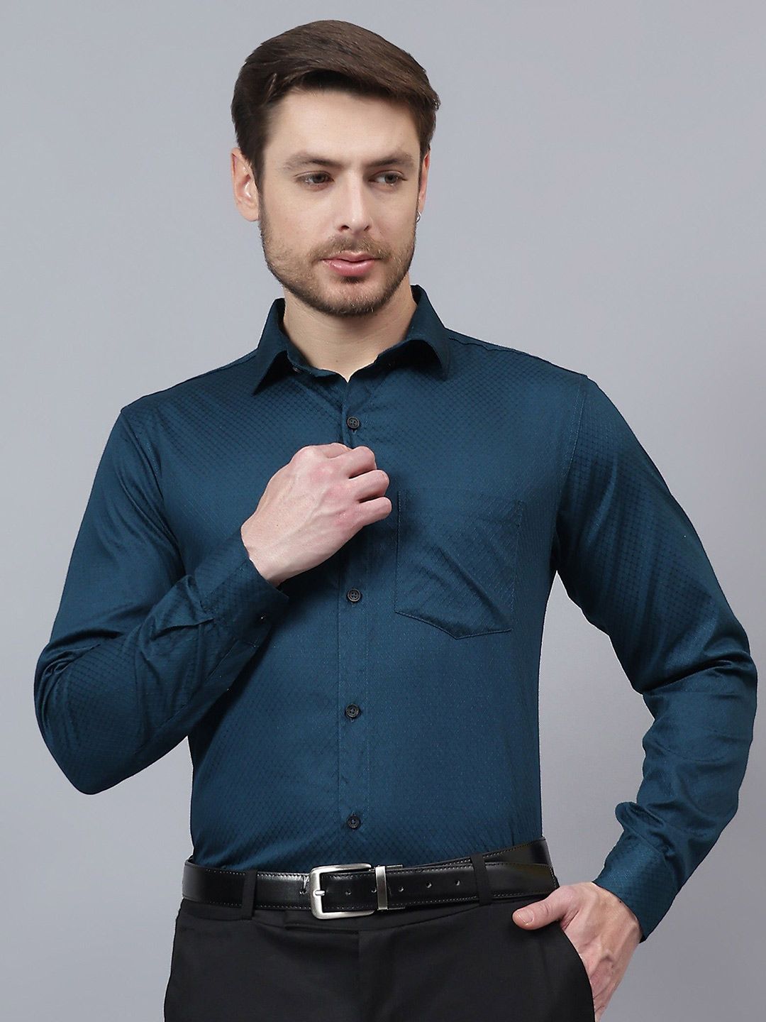 Vida Loca Men India Slim Fit Textured Spread Collar Cotton Formal Shirt-picture-13