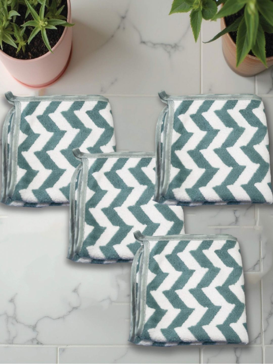 HOUSSE Blue & White Printed 4-Pcs 350 GSM Ultra Absorbent Super Soft Quick Dry Face Towels-image-12