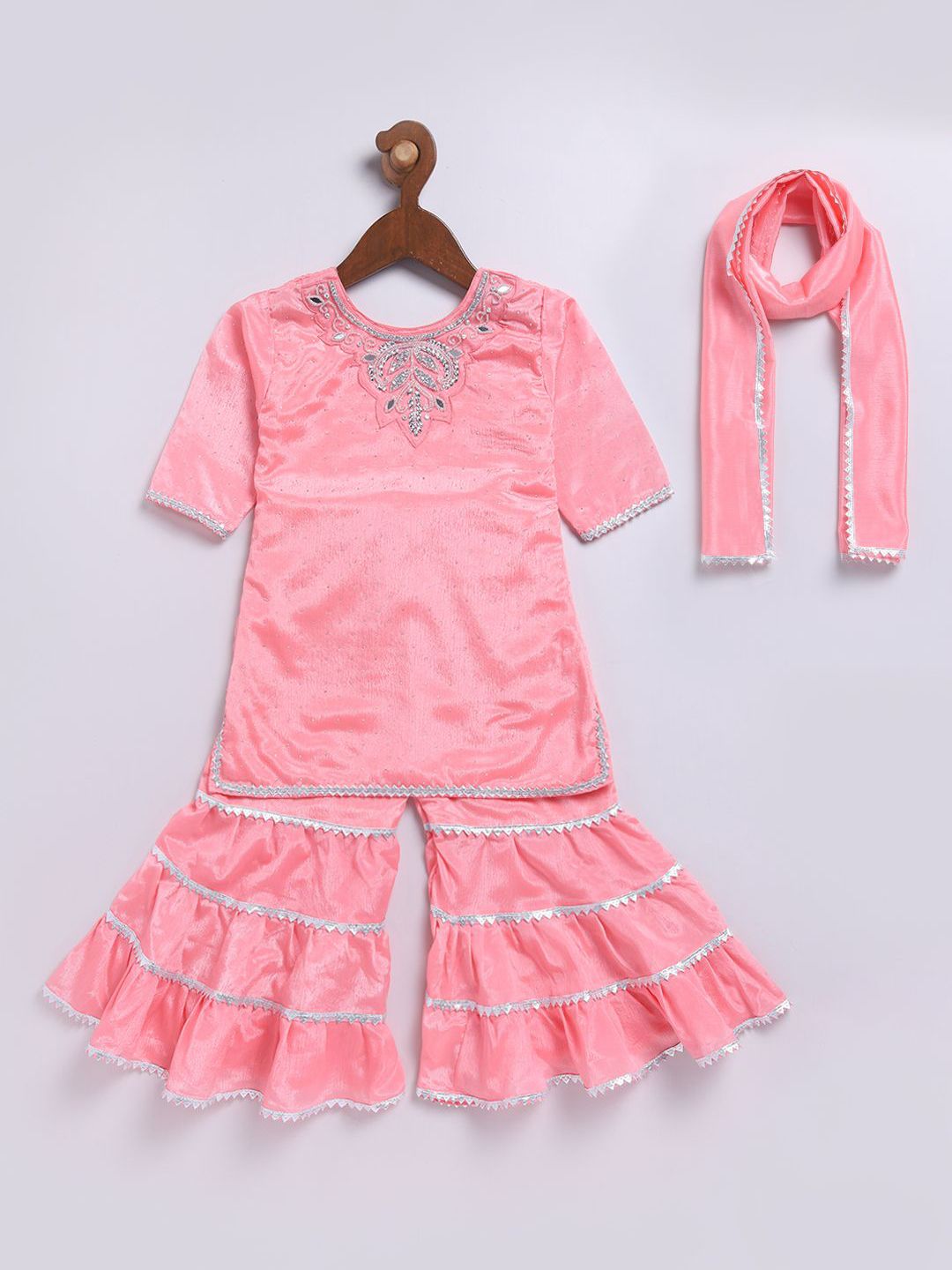 JBN Creation Girls Embroidered Regular Sequinned Kurta with Sharara & With Dupatta-picture-32