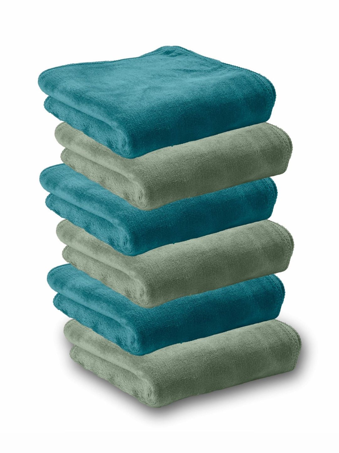 HOUSSE 6-Pcs Green & Blue 450 GSM Ultra Absorbent Super Soft Quick Dry Face Towels
