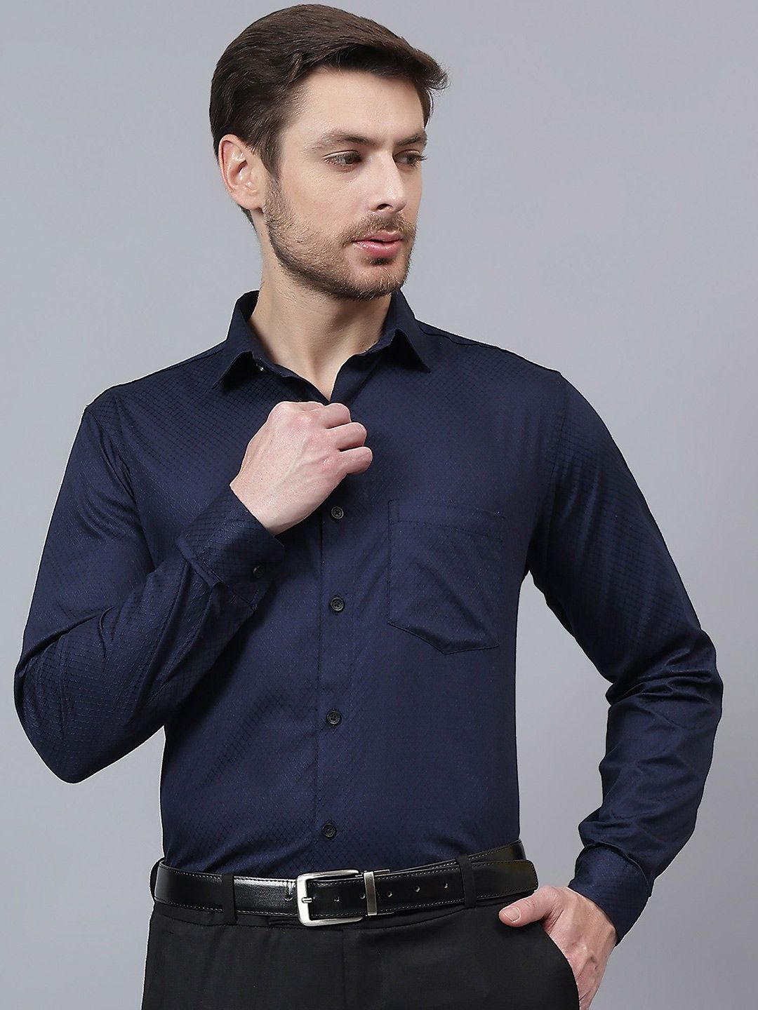 Vida Loca Men India Slim Fit Textured Spread Collar Cotton Formal Shirt-picture-31