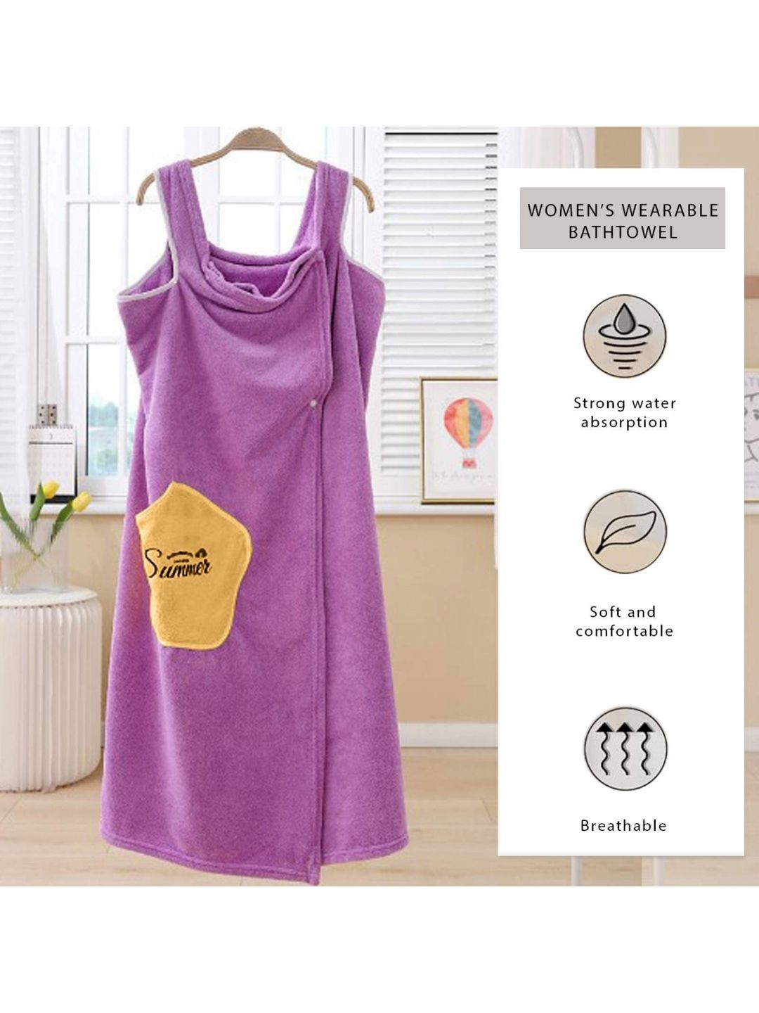 HOUSSE Purple & Yellow Water Absorbent Bathrobe-image-20